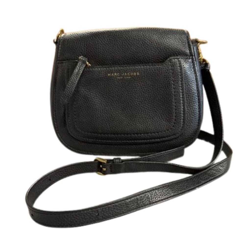 Marc Jacobs Black Pebbled Leather Crossbody Saddle Bag Adjustable Strap